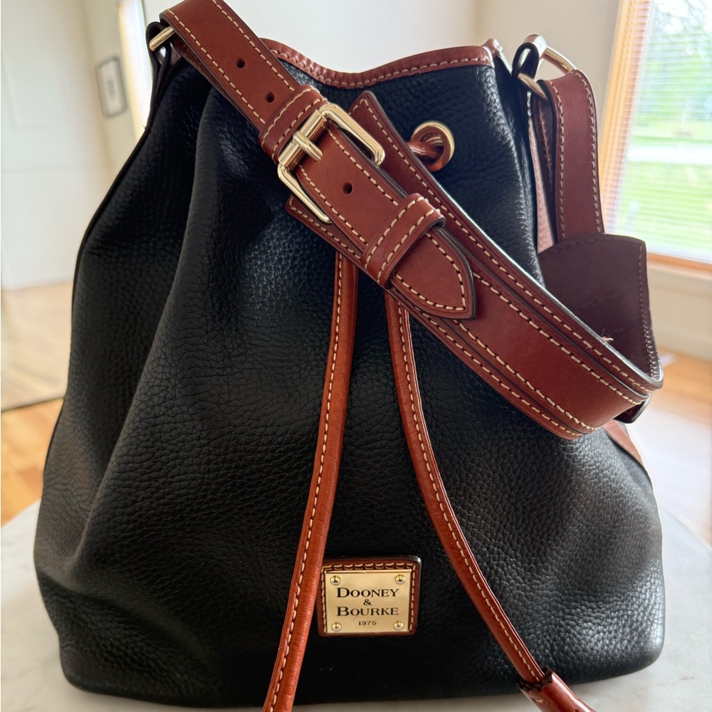 Dooney & Bourke Black Leather Bag with Gold Accents